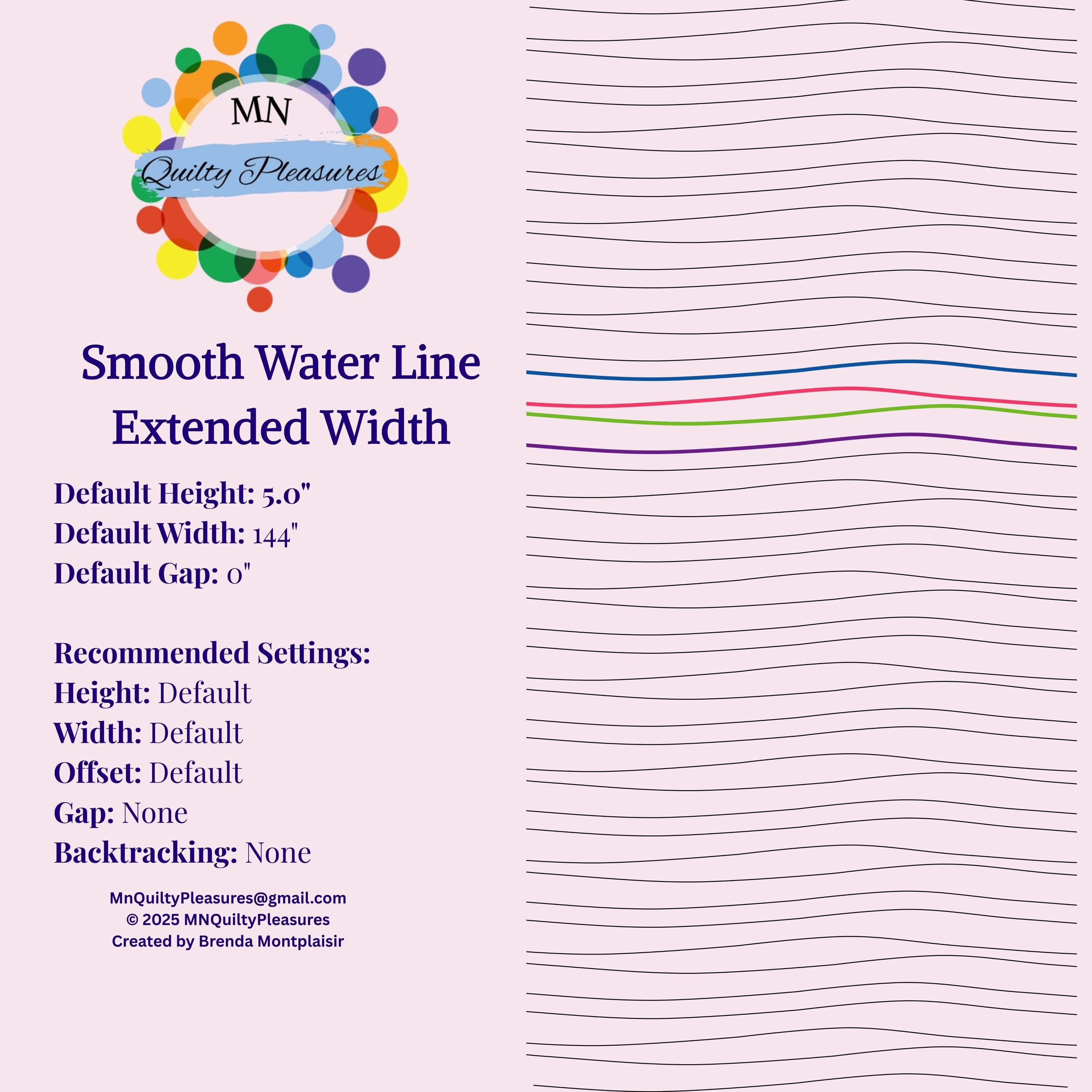 Computerized Quilting Pattern Digital Longarm Wave Design Professional Grade Pantograph Template Extended Width Edge To Edge Format Instant Download Machine Compatible Flowing Lines Modern Style Parallel Texture Large Scale Projects
