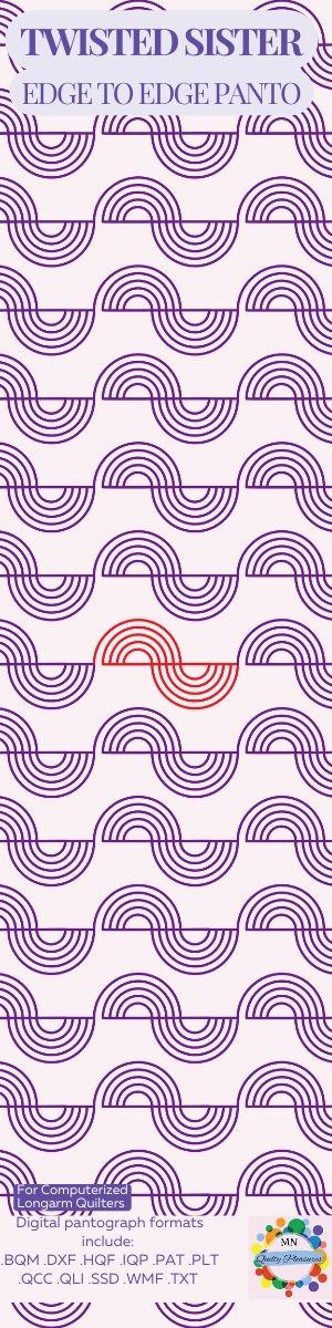 Twisted Sister Curve Half Circle Edge to Edge Pantograph for Long Arm Quilting Digital Download Multiple File Formats Minimal Backtracking