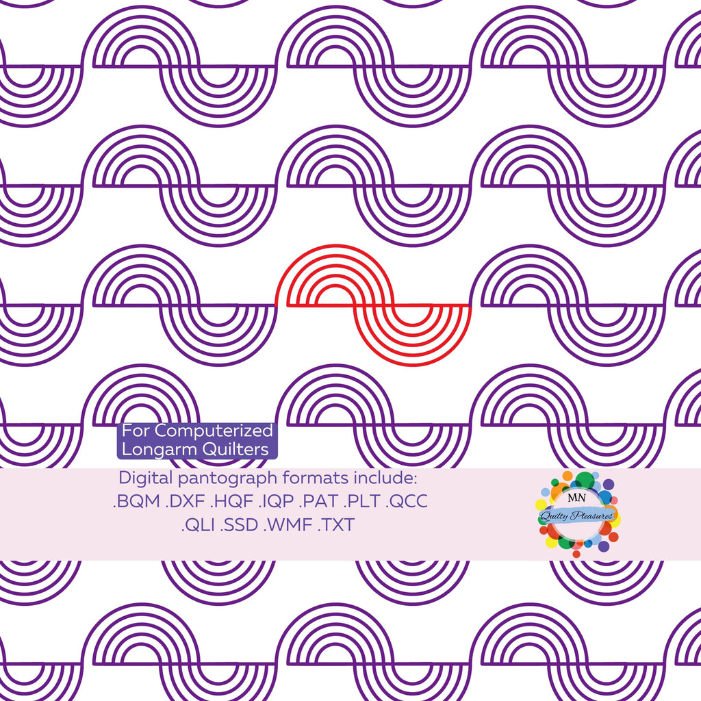 Longarm Quilting Pattern Digital File Wave Design Geometric Circles Multiple Machine Formats BQM HQF IQP PAT PLT Edge To Edge Pantograph Extended Width Template Instant Download Professional Computerized Quilting Modern Style Continuous