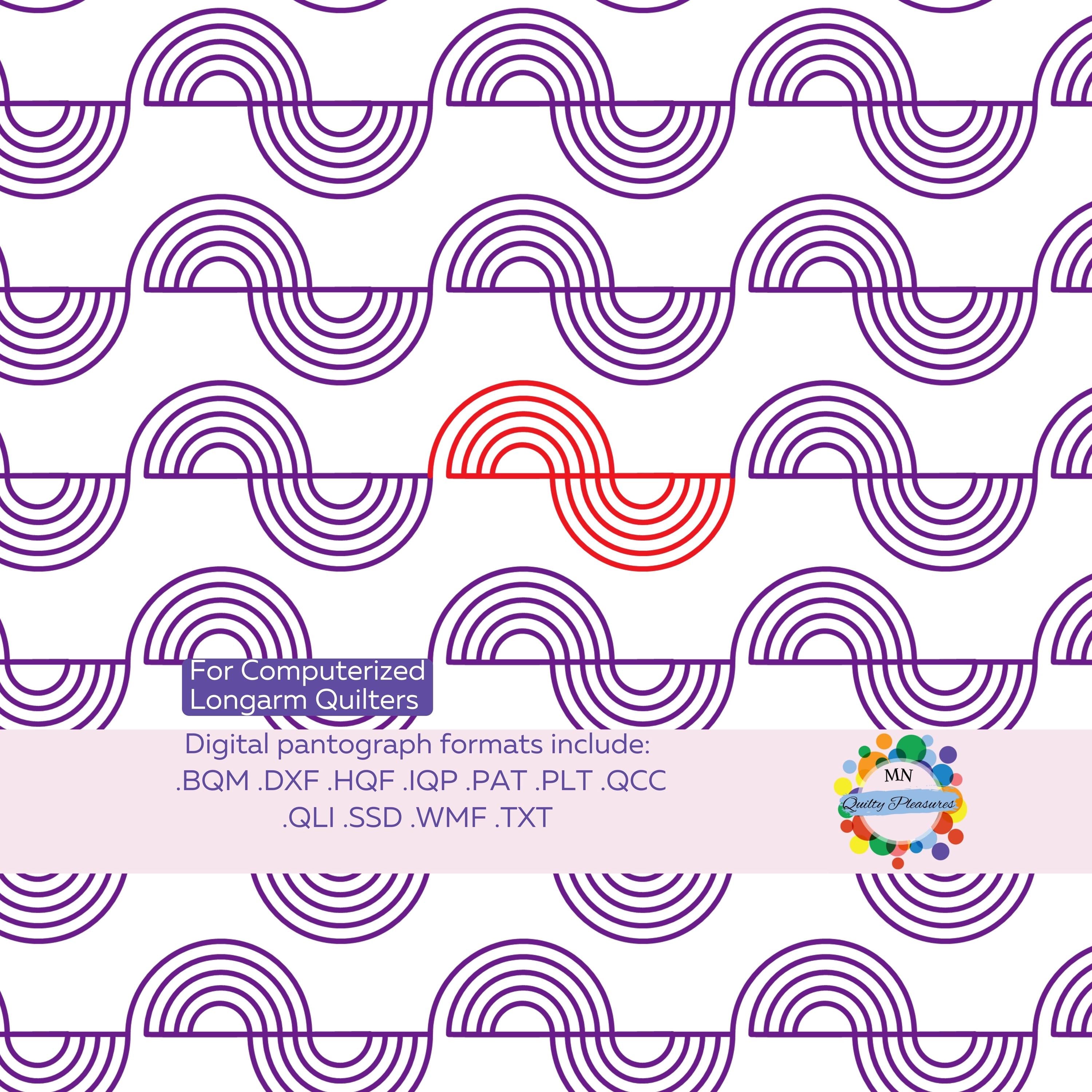 Longarm Quilting Pattern Digital File Wave Design Geometric Circles Multiple Machine Formats BQM HQF IQP PAT PLT Edge To Edge Pantograph Extended Width Template Instant Download Professional Computerized Quilting Modern Style Continuous