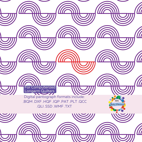 Longarm Quilting Pattern Digital File Wave Design Geometric Circles Multiple Machine Formats BQM HQF IQP PAT PLT Edge To Edge Pantograph Extended Width Template Instant Download Professional Computerized Quilting Modern Style Continuous