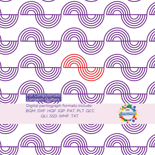 Longarm Quilting Pattern Digital File Wave Design Geometric Circles Multiple Machine Formats BQM HQF IQP PAT PLT Edge To Edge Pantograph Extended Width Template Instant Download Professional Computerized Quilting Modern Style Continuous