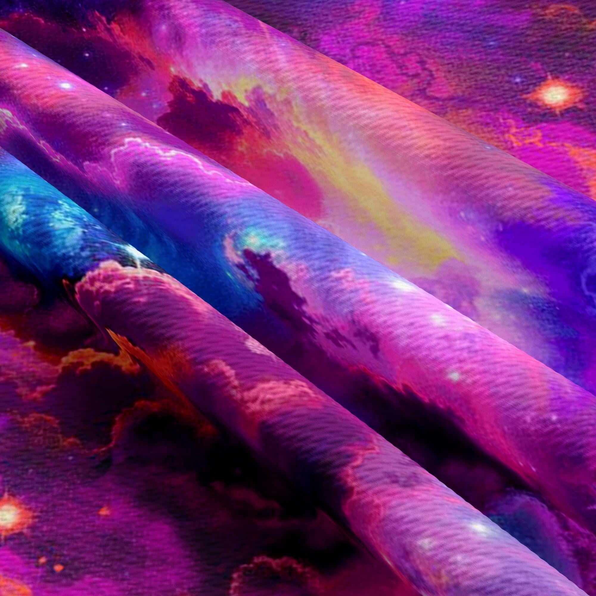Nebula Print Fabric Cotton Galaxy Material Space Themed Textile Quilting Project Supply Nursery Decor Material Stars Pattern Design Cosmic Universe Collection Purple Pink Blue Yellow Colors Premium Quality Fabric Astronomy Inspired Craft