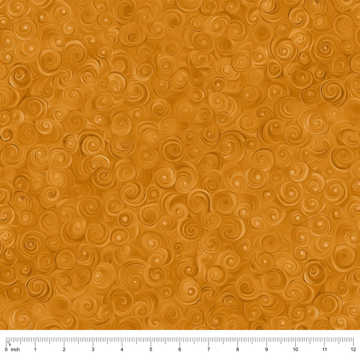 Premium Quilting Material Cotton Fabric Half Yard Cuts Marshall Dry Goods Curl Wind Design Gold Spiral Swirl Pattern Autumn Themed Projects Orange Amber Caramel Tones Sewing Craft Supply Modern Quilting Blocks Contemporary Fabric Digitally
