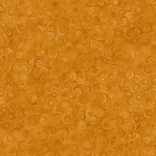 Quilting Cotton Fabric Half Yard Marshall Dry Goods Curl Wind Pattern Gold Swirl Spiral Design Autumn Orange Amber Tones Caramel Colors Sewing Project Material Craft Supply Fabric Premium Combed Cotton Digitally Printed Modern Quilting