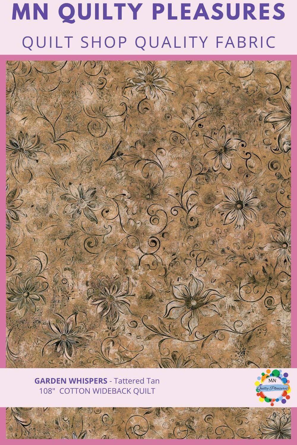 Quilt Backing Fabric 108 Inch Wideback Cotton Garden Whispers Floral Tone on Tone Damask Print Quilting Yardage Wide Backing Sewing Project