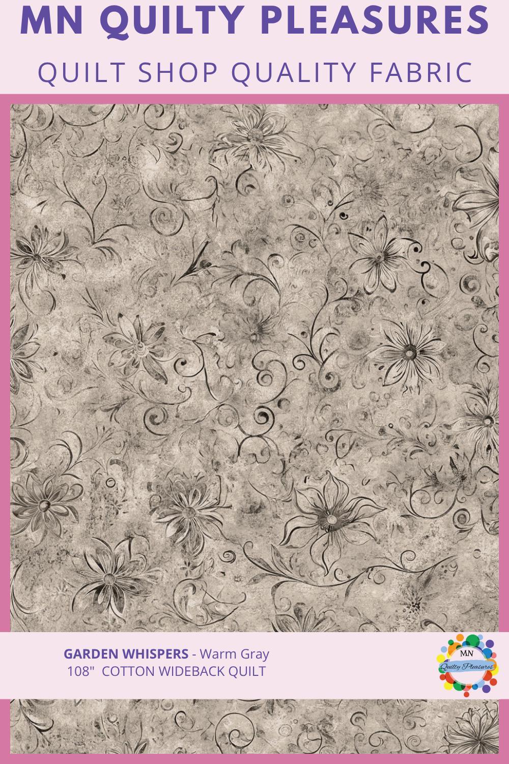 Quilt Backing Fabric 108 Inch Wideback Cotton Garden Whispers Floral Tone on Tone Damask Print Quilting Yardage Wide Backing Sewing Project