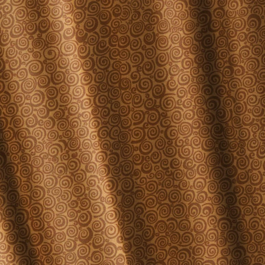 Curly Q Chocolate Fabric by the Half Yard Tone on Tone Cotton Quilting Fabric
