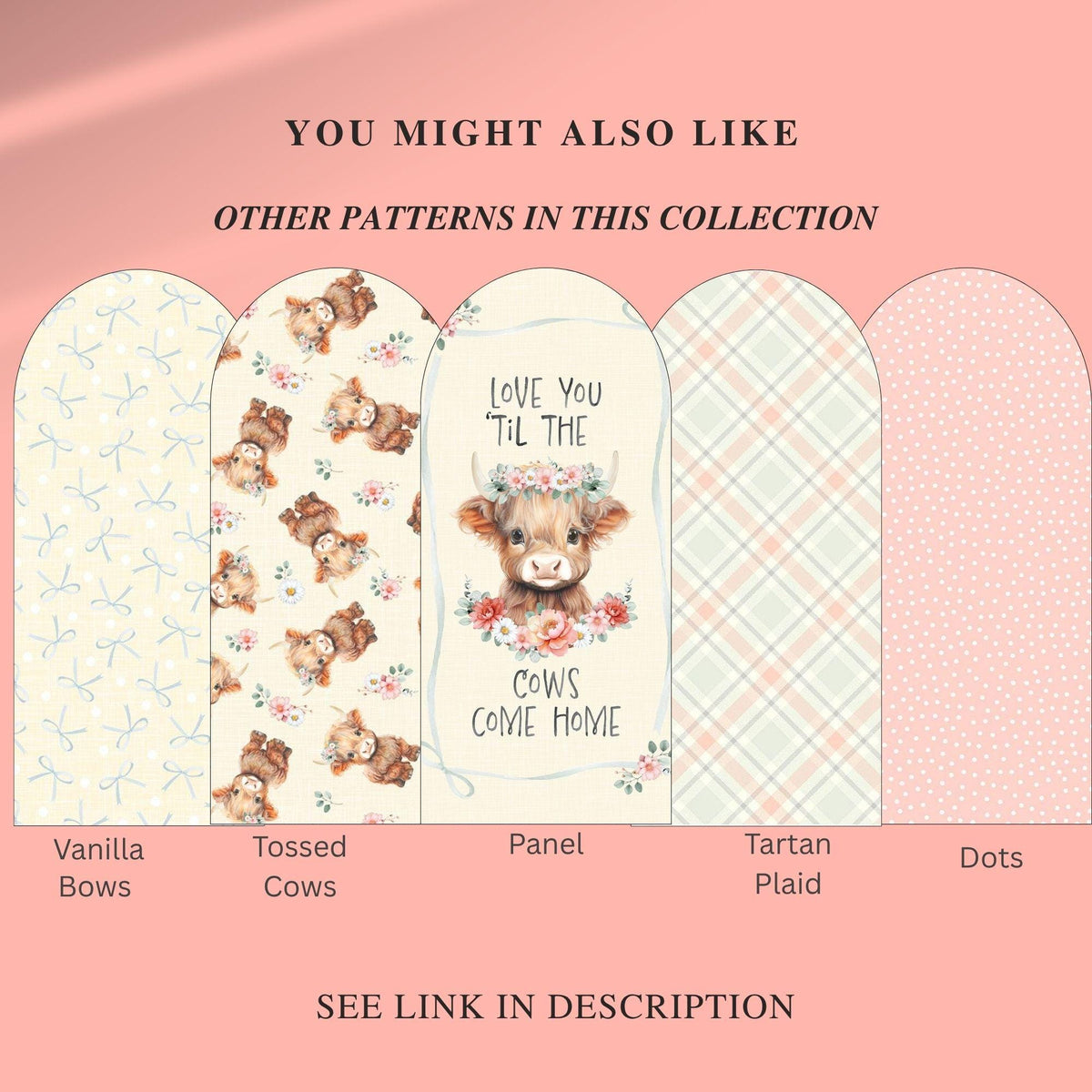 Highland Cow Fabric Baby Nursery Quilting Cotton Farm Animal Floral Print Pink Wildflower Cream Background Half Yard Sewing Material Shower