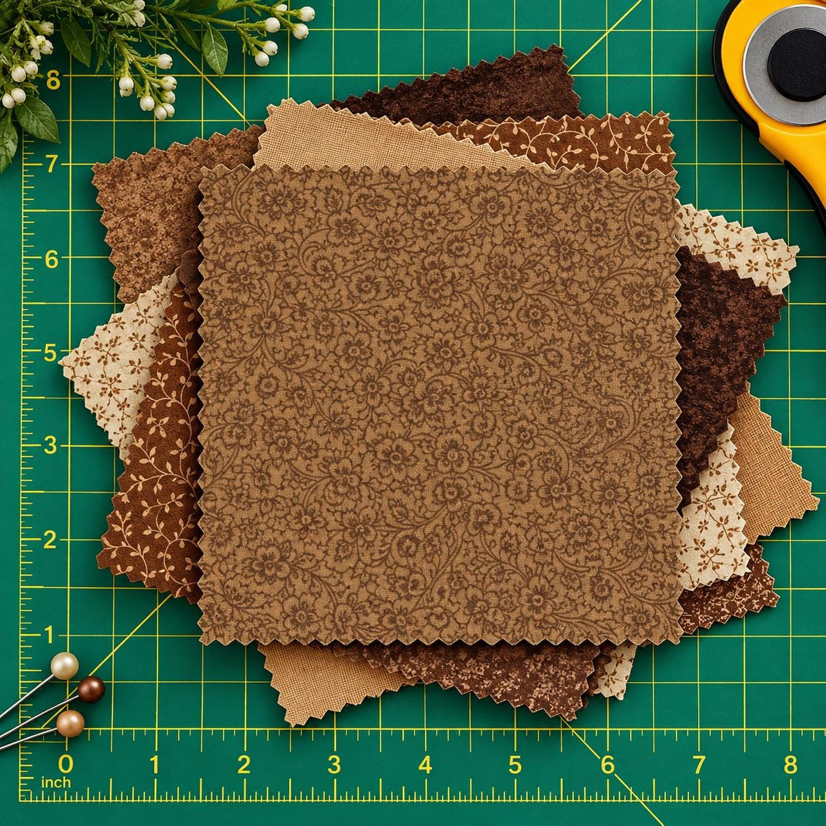 Quilting Material Half Yard Brown Swirl Tonal Fabric Cotton Sewing Cloth By Yard Craft Project Supply Patchwork Quilt Fat Quarter Botanical Print Textile Premium Quality Garment Dress Making Versatile Creative Projects Natural Earth Tone
