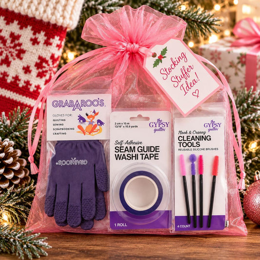 Quilting Gift Bundle Complete Sewing Tools Machine Maintenance Brush Set Beginner Quilter Supply Package Christmas Stocking Stuffer Seamstress Starter Kit Pink Organza Bag Presentation Ready Gift Grabaroos Gloves Seam Guide Tape Silicone