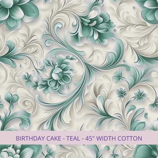 Cotton Quilting Fabric by Yard Material Fat Quarter Bundle Teal Birthday Cake Print Sewing Supply Craft Textile Patchwork Cloth Piece Diy